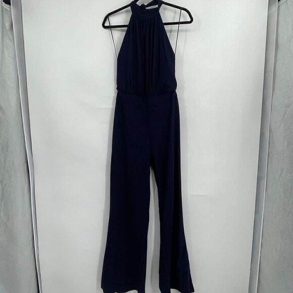 Abs by Allen Schwartz Navy Blue Sleeveless Halter Neck Wide Leg Jumpsuit Size 4 - Picture 1 of 10